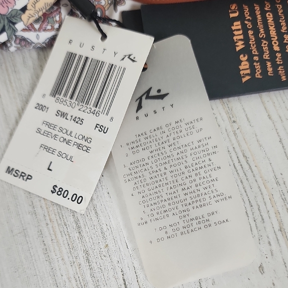 Rusty Black Rust Free Soul Long Sleeve One Piece Swimwear Swimsuit Size 12 NEW - Picture 6 of 9